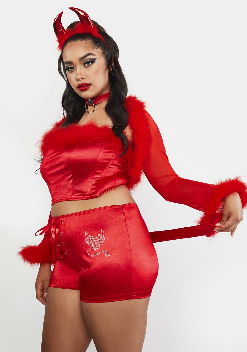 Plus Size Trickz N Treatz Satin Marabou Trim Devil Costume Set - Red – Dolls Kill